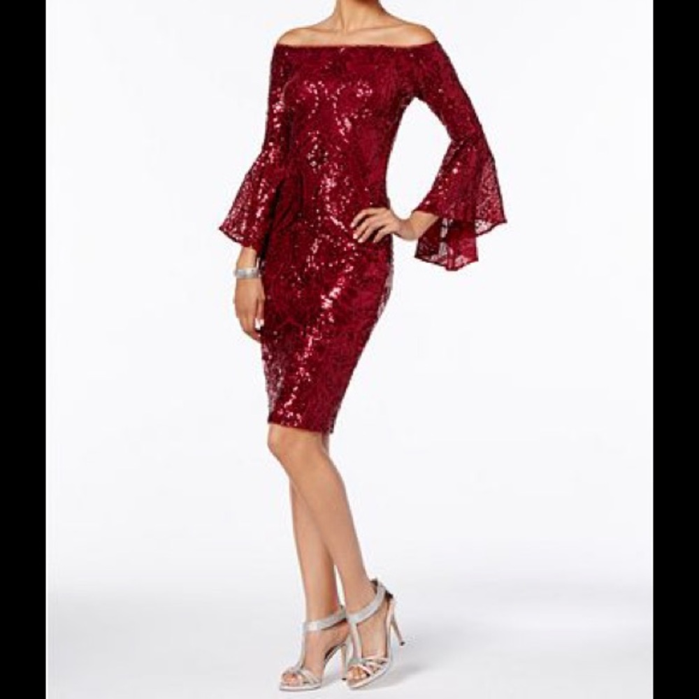 Red Sequin Off the Shoulder Dress